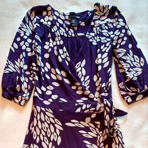 Purple and white 3/4-sleeve wrap dress (NEW)